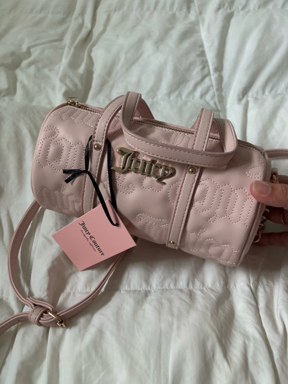 Juicy Couture Light Pink Quilted Mini Barrel Bag with Logo